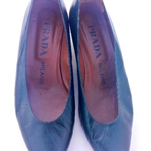 Vintage PRADA Women's Leather Closed Toe Heels Shoes Size EU 38 Hunter Green
